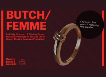 An engagement ring on a burgundy background with text overlay
