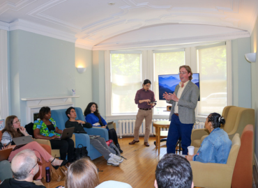 Professor Douglas Eacho speaking to MA students in Long Room